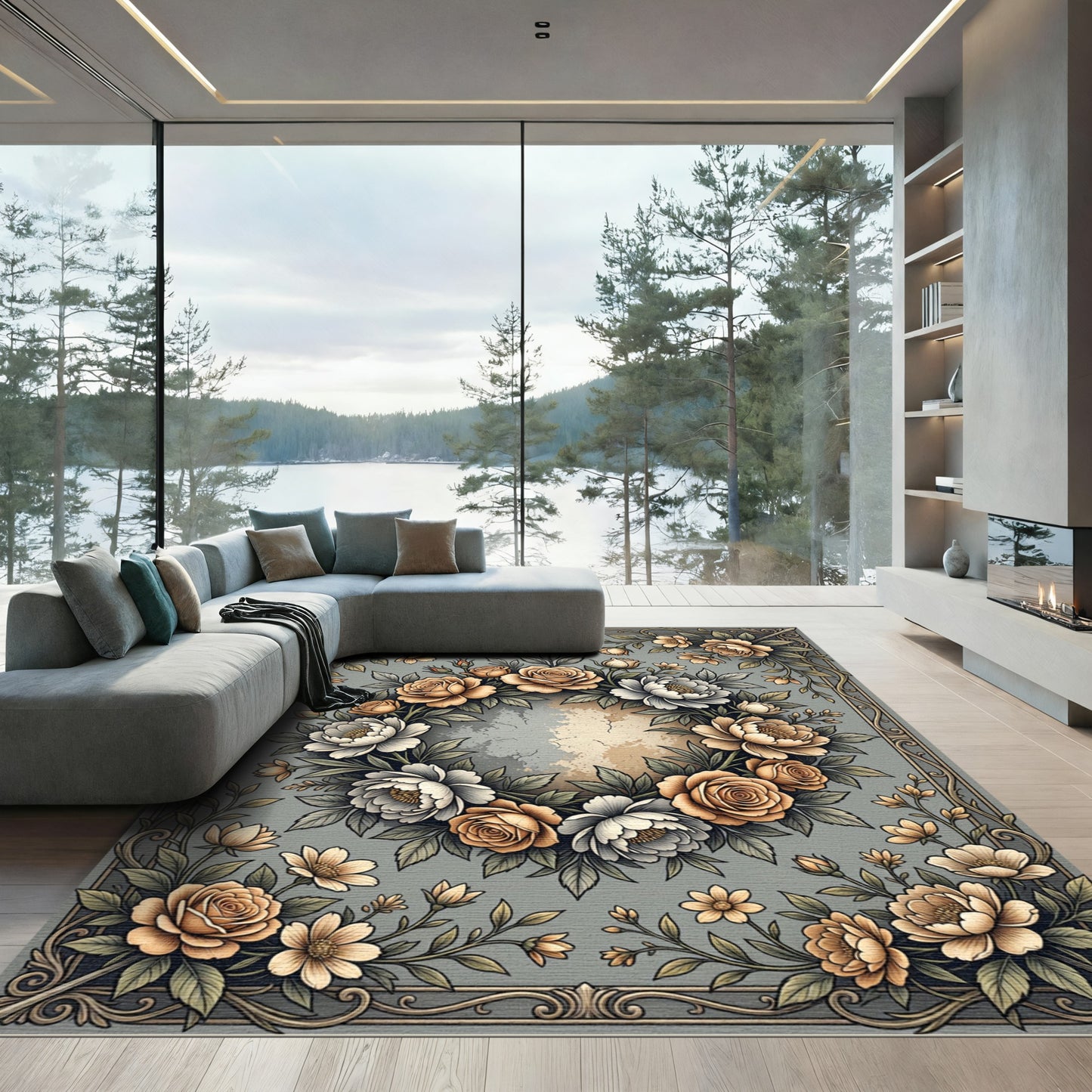 Elegant Vintage Floral Circular Wreath Rug