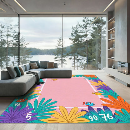 Tropical Floral Border with Fish Rug