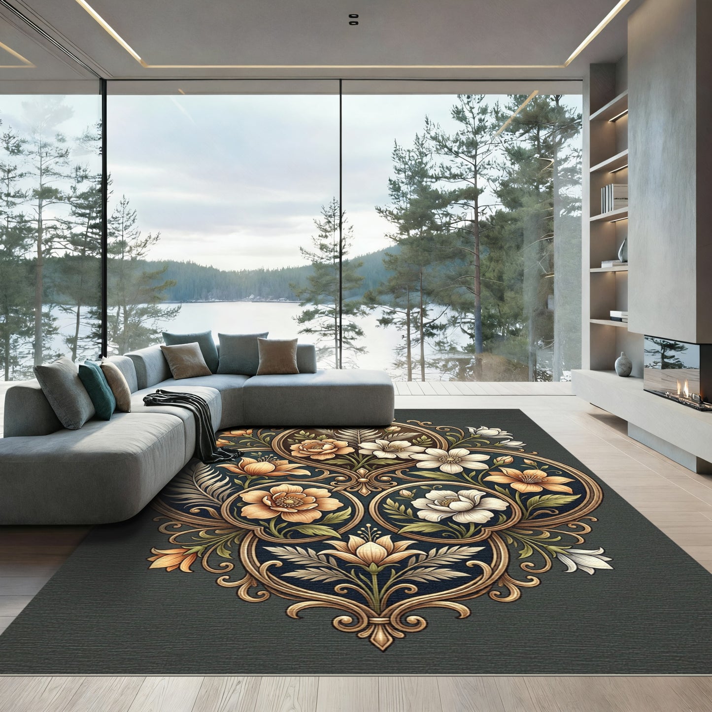 Ornate Floral Medallion Botanical Composition Rug