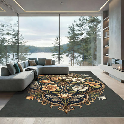 Ornate Floral Medallion Botanical Composition Rug