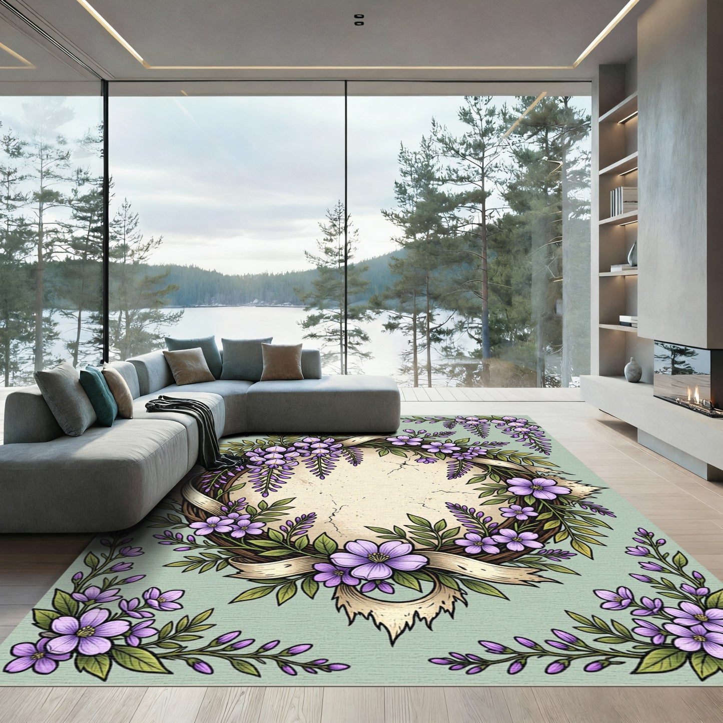 Wisteria Wreath with Purple Blossoms Rug