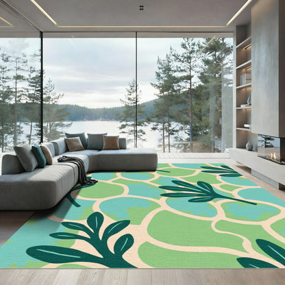 Green Teal Abstract Leafy Shapes Rug