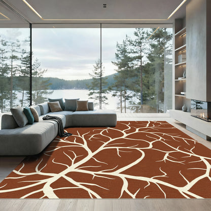 Brown Background White Branch Art Rug
