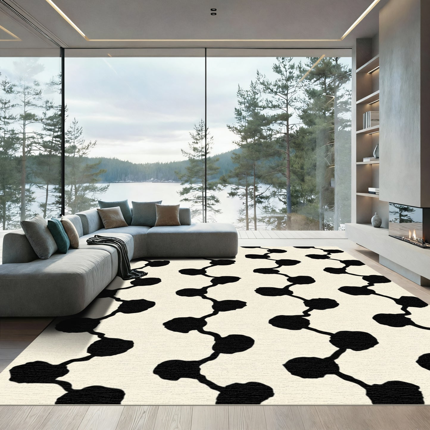 Black Organic Chain Beige Rug