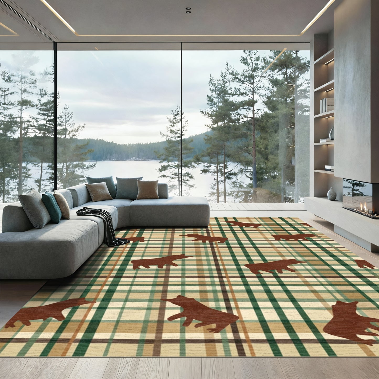 Brown Bear Plaid Composition Rug