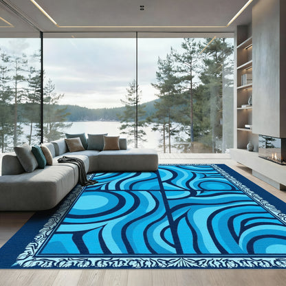 Aqua Waves Abstract Composition Rug