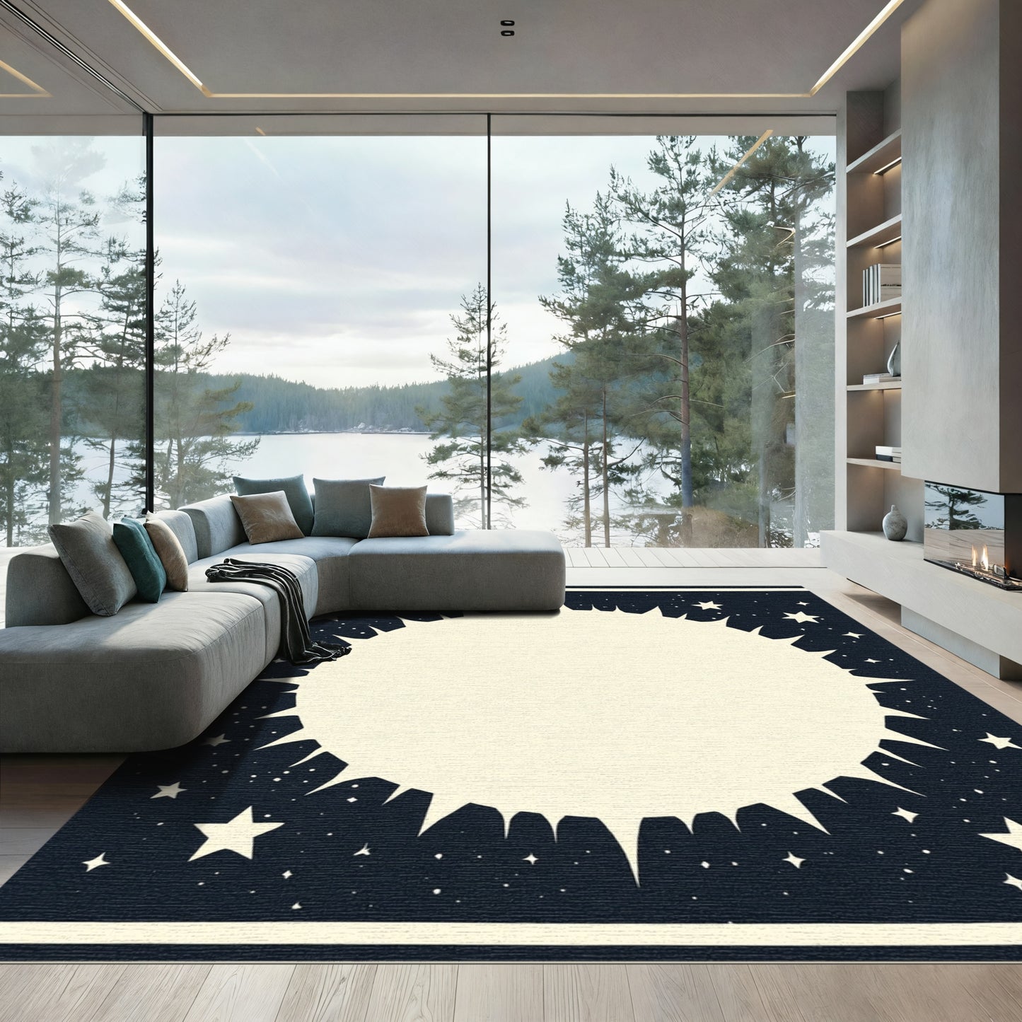 Dark Blue Starry Night Explosion Rug