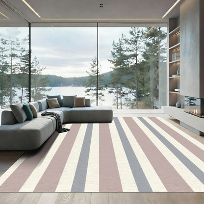 Soft Mauve Blue Cream Striped Stripes Rug