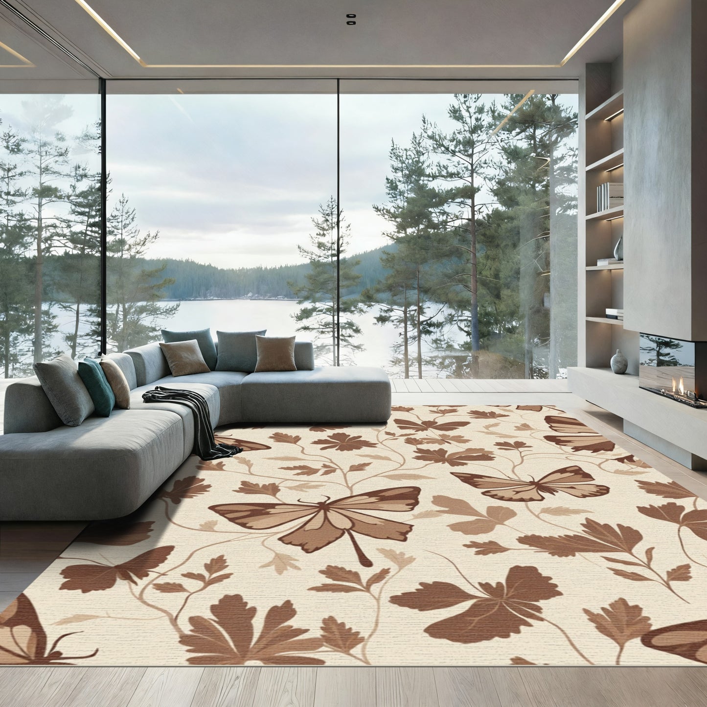 Brown Butterflies and Foliage Garden Art Rug