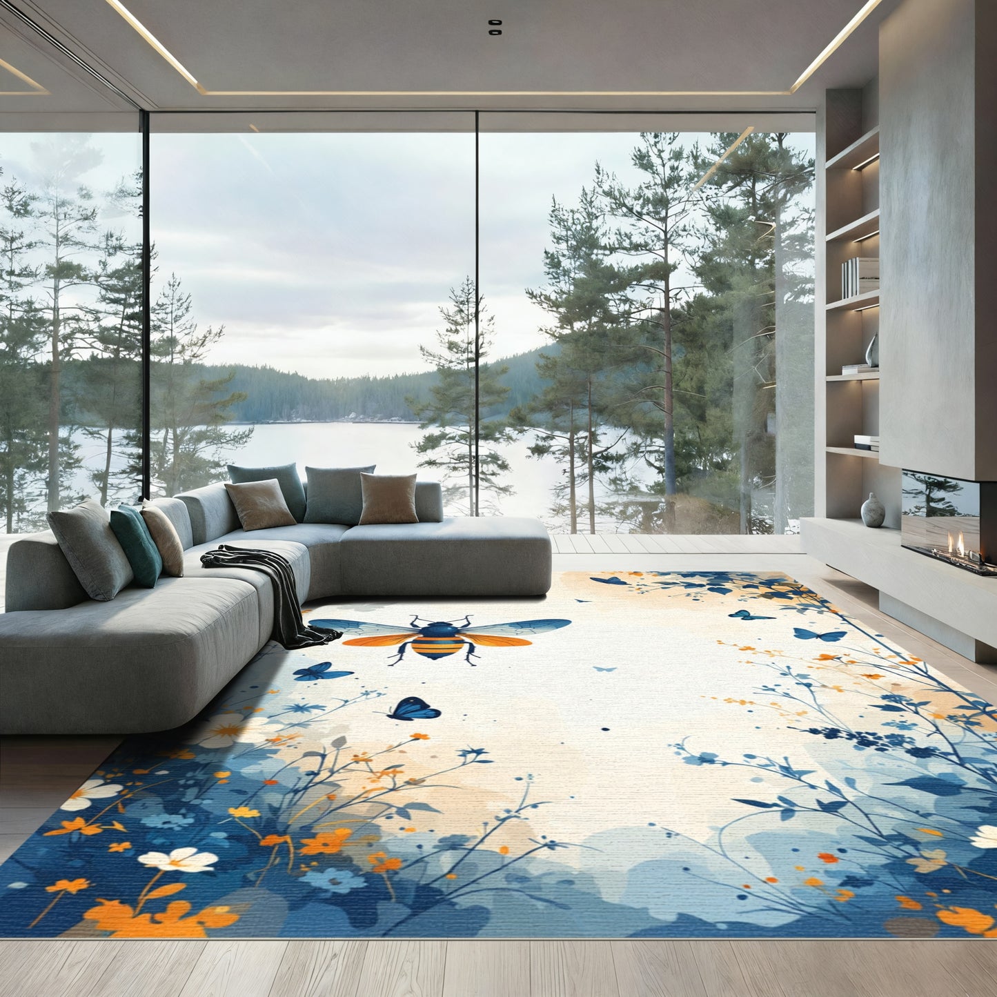 Vibrant Bee and Butterfly Garden Bloom Rug