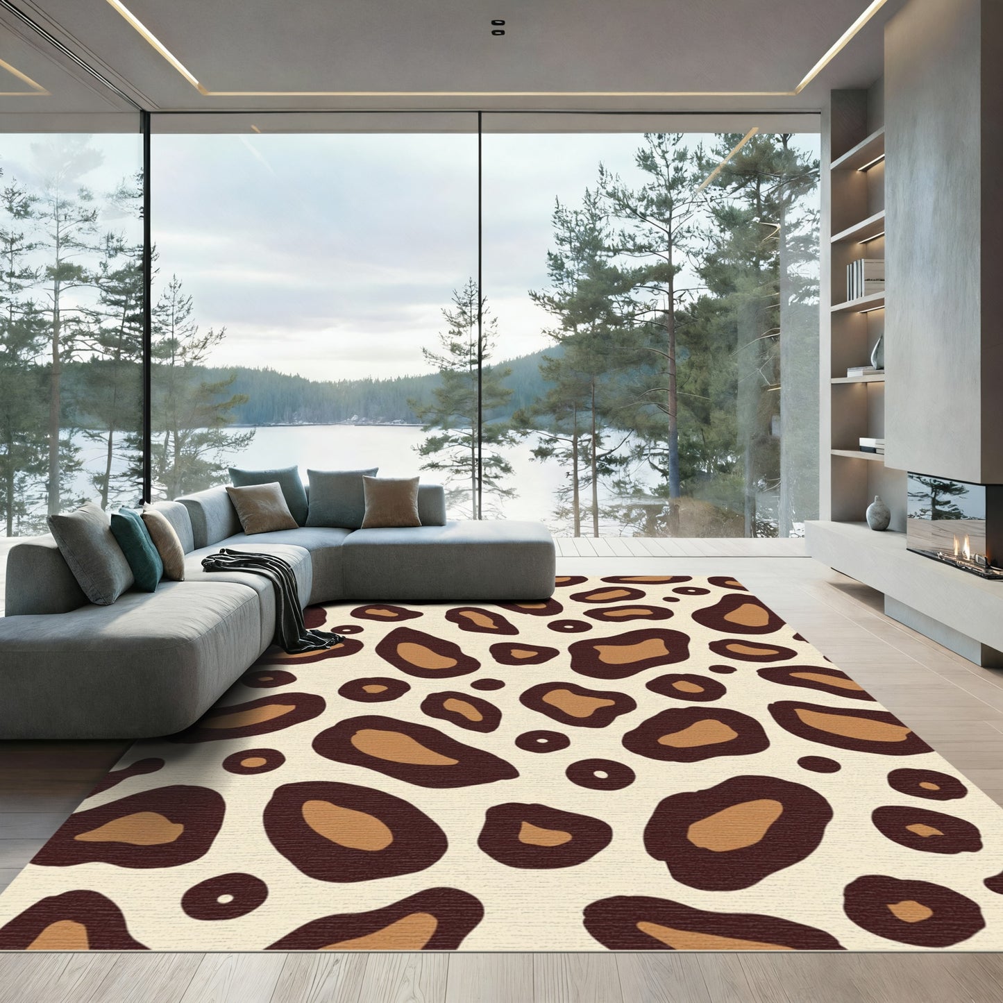 Brown Cream Leopard Spot Arrangement Rug