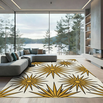 Midcentury Gold Starburst Geometric Rug