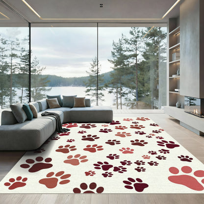 Crimson Paw Print Scatter Rug