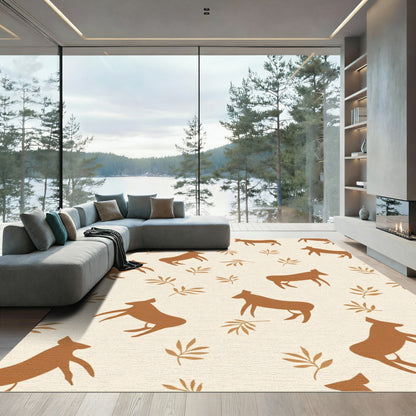 Brown Silhouette Animal Botanical Field Rug