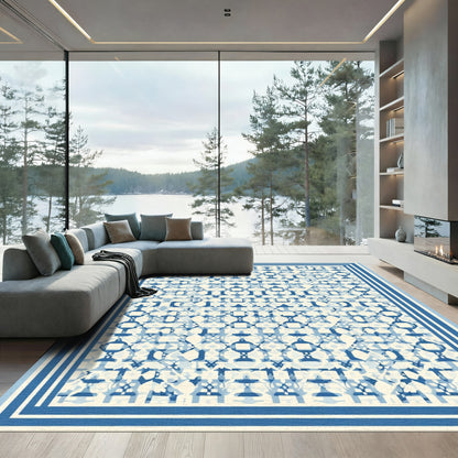 Geometric Blue Lattice Overlay Rug