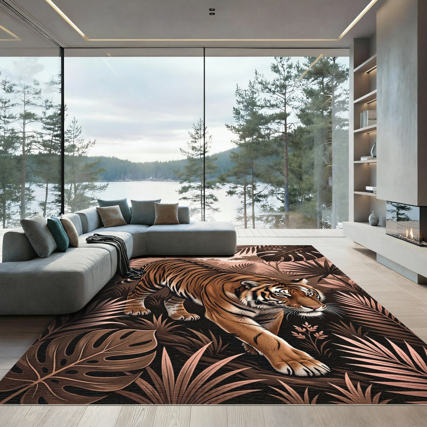 Majestic Tiger Tropical Jungle Scene Rug