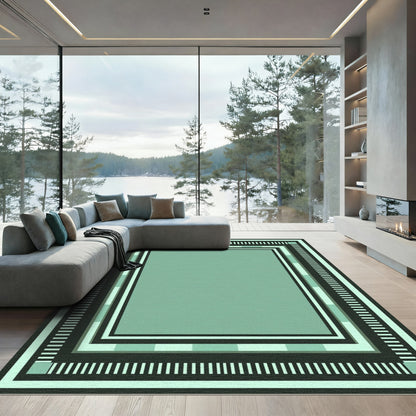 Mint Green Geometric Stripe Frame Rug
