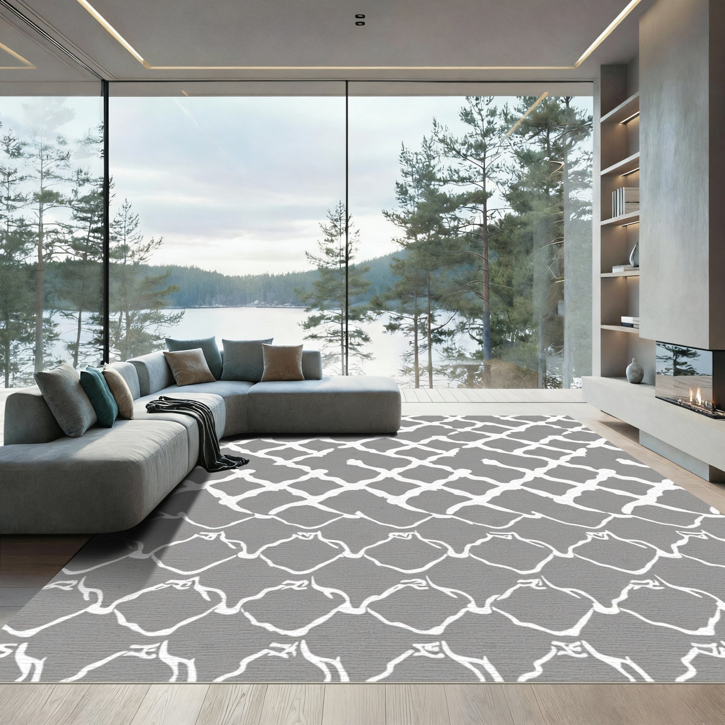 Gray White Diamond Network Rug