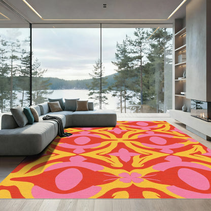 Retro Floral Eye Red Pink Rug