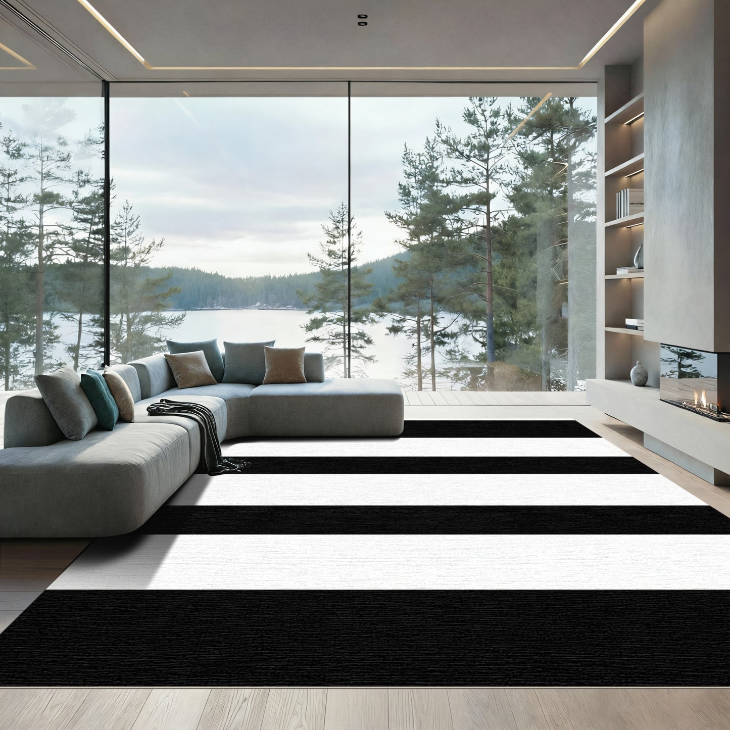 Bold Black White Contemporary Stripes Rug