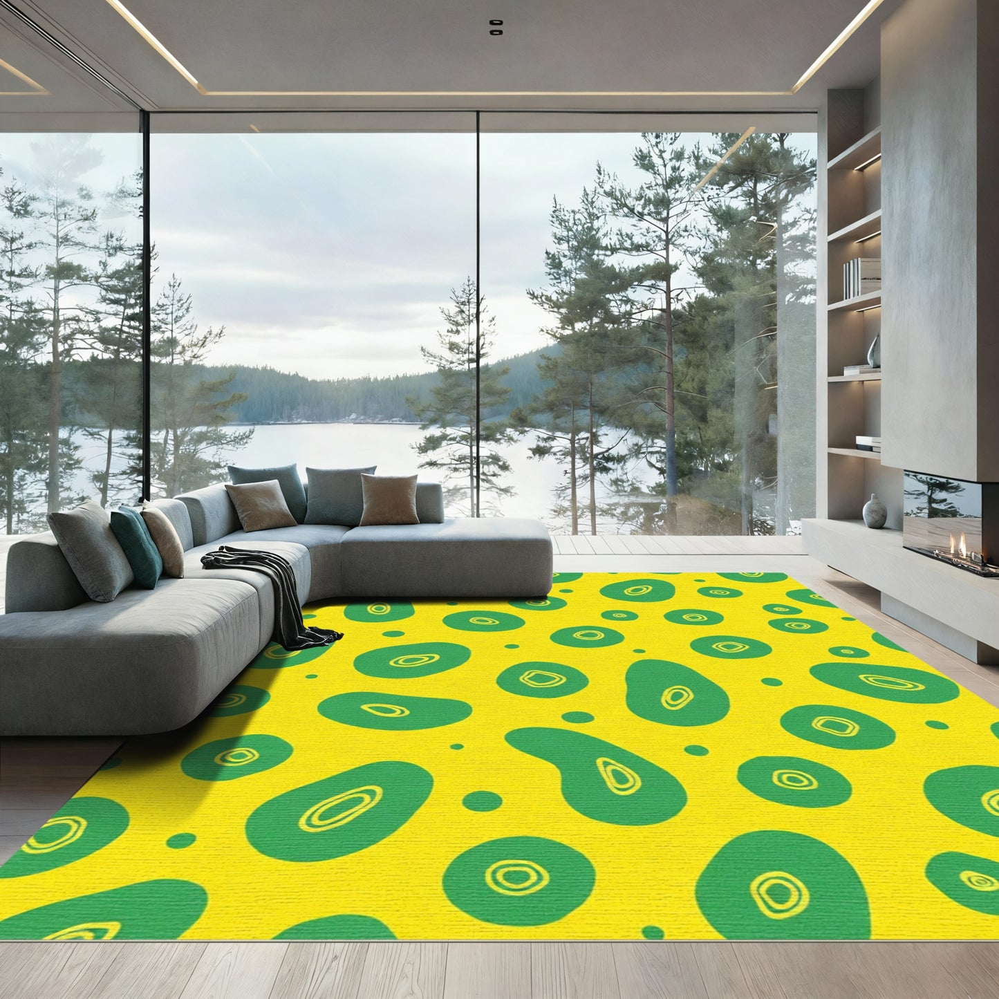 Golden Green Organic Spot Scatter Rug