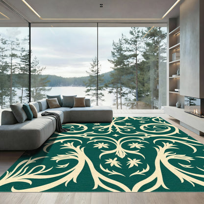 Cream Swirl Scrolling Floral Emerald Rug