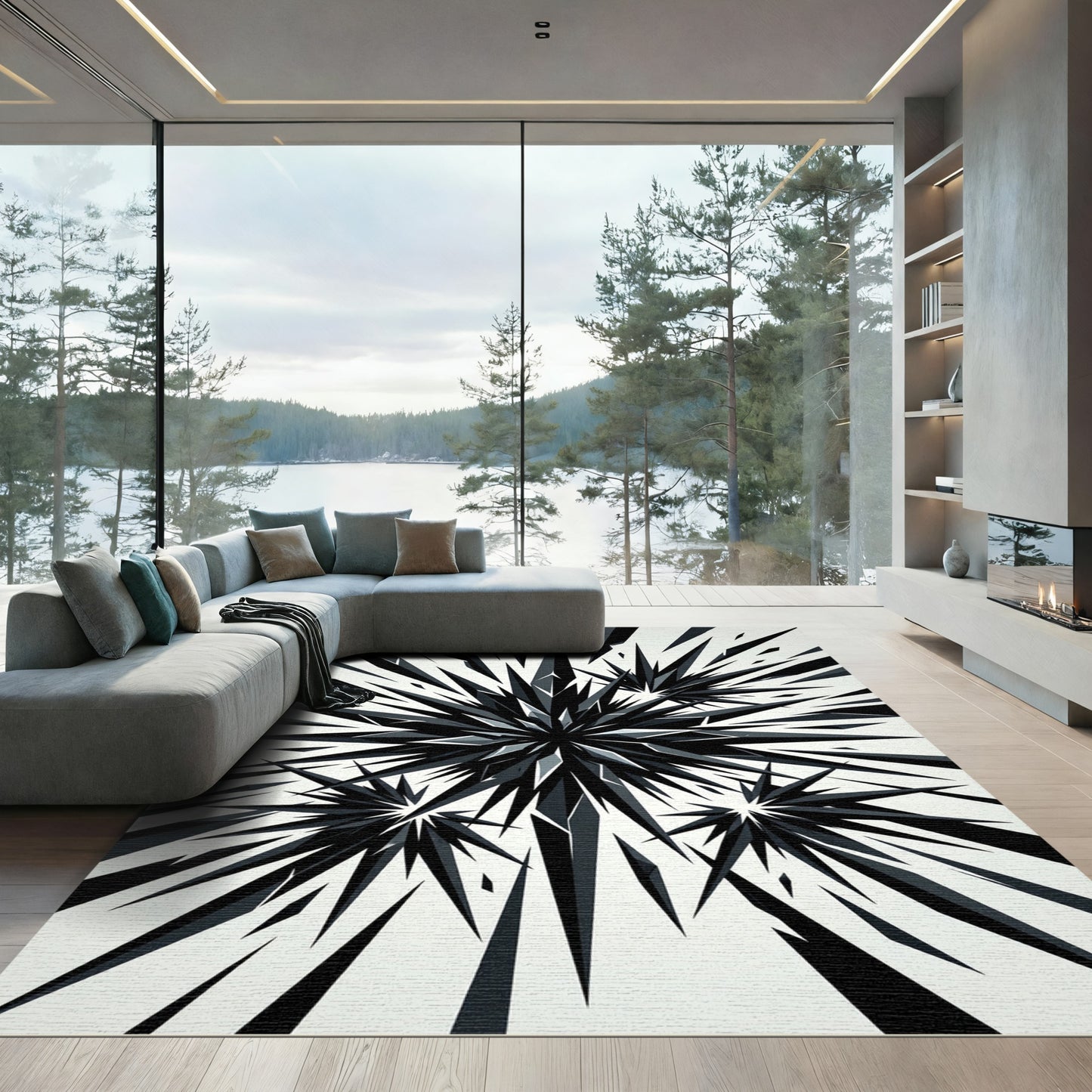 Monochromatic Sharp Angular Starburst Abstract Rug