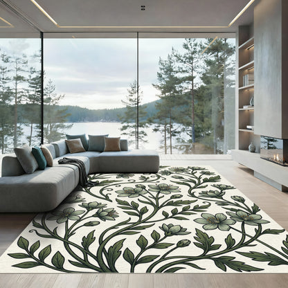 Sage Green Botanical Floral Scroll Rug