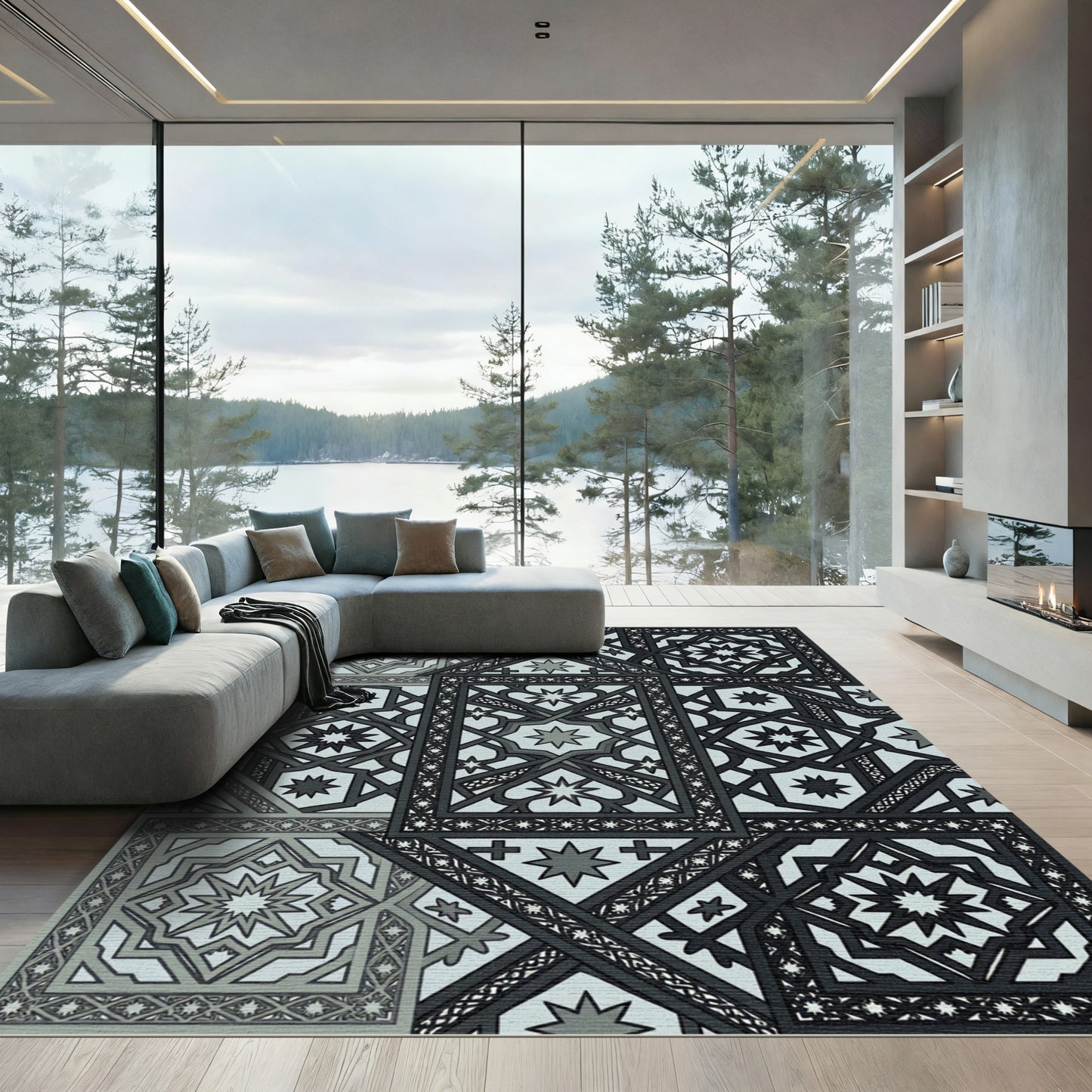 Geometric Star Medallion Mosaic Rug