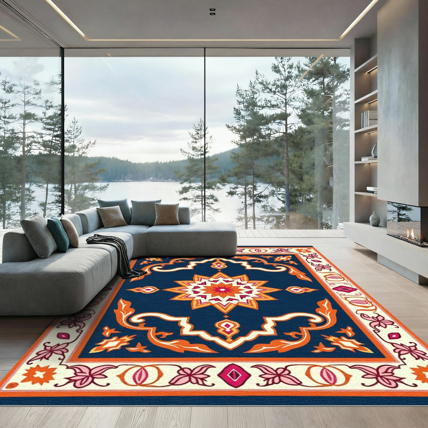 Grand Floral Sunburst Inlay Rug