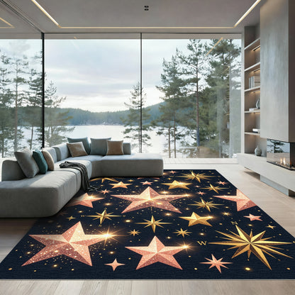Golden Celestial Starry Night Glow Rug