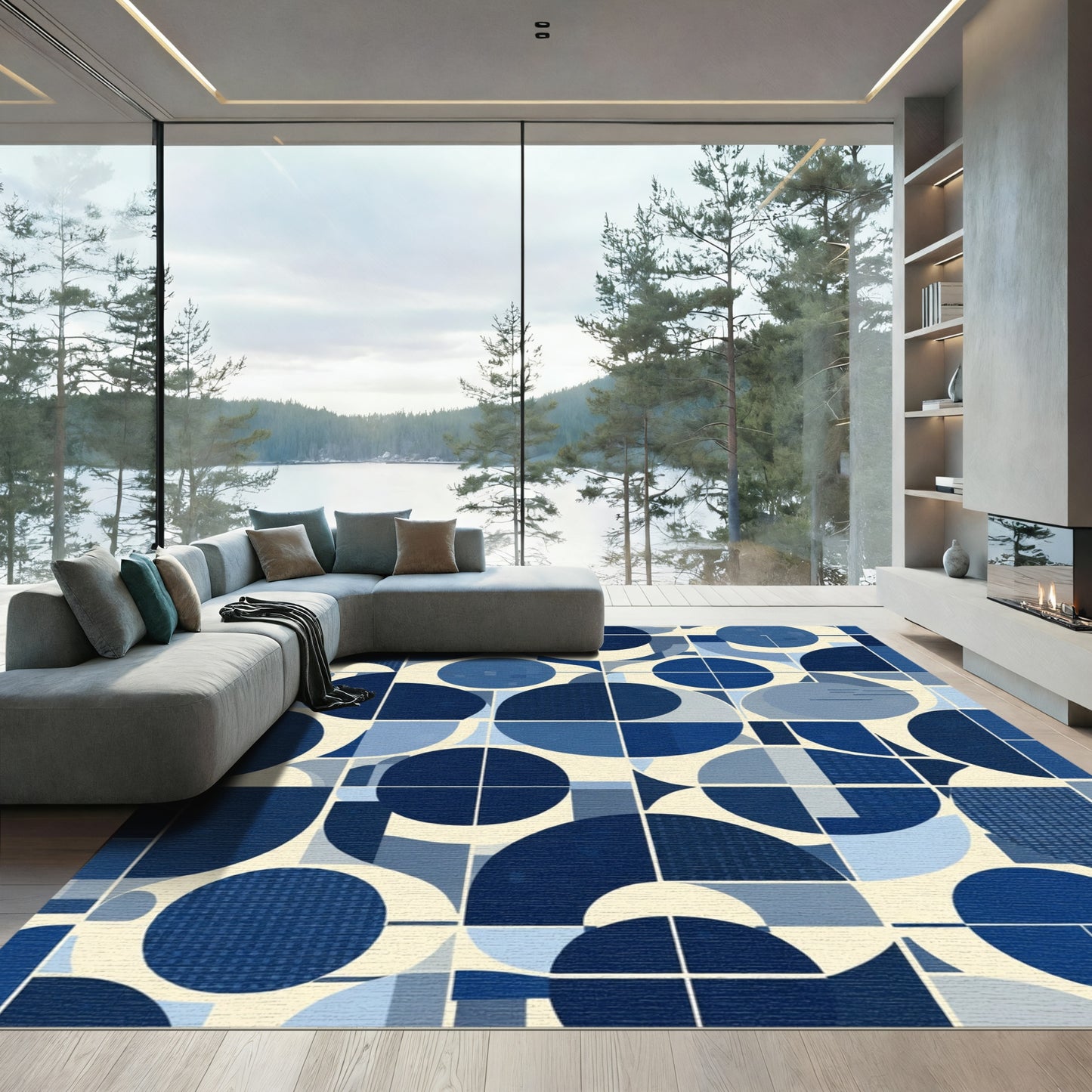 Mid Century Modern Blue Circles Rug