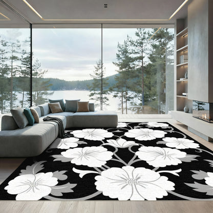 Black And White Floral Scroll Rug