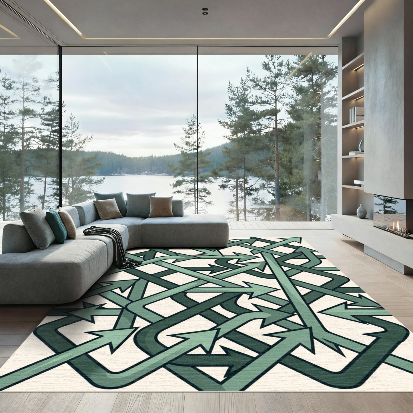 Sage Interconnecting Geometric Arrow Linear Rug