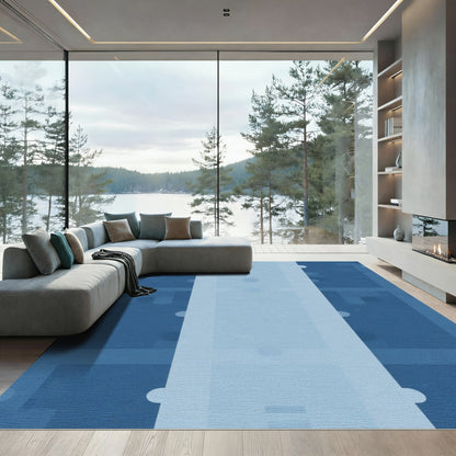 Deep Blue Subtle Geometric Blocks Rug
