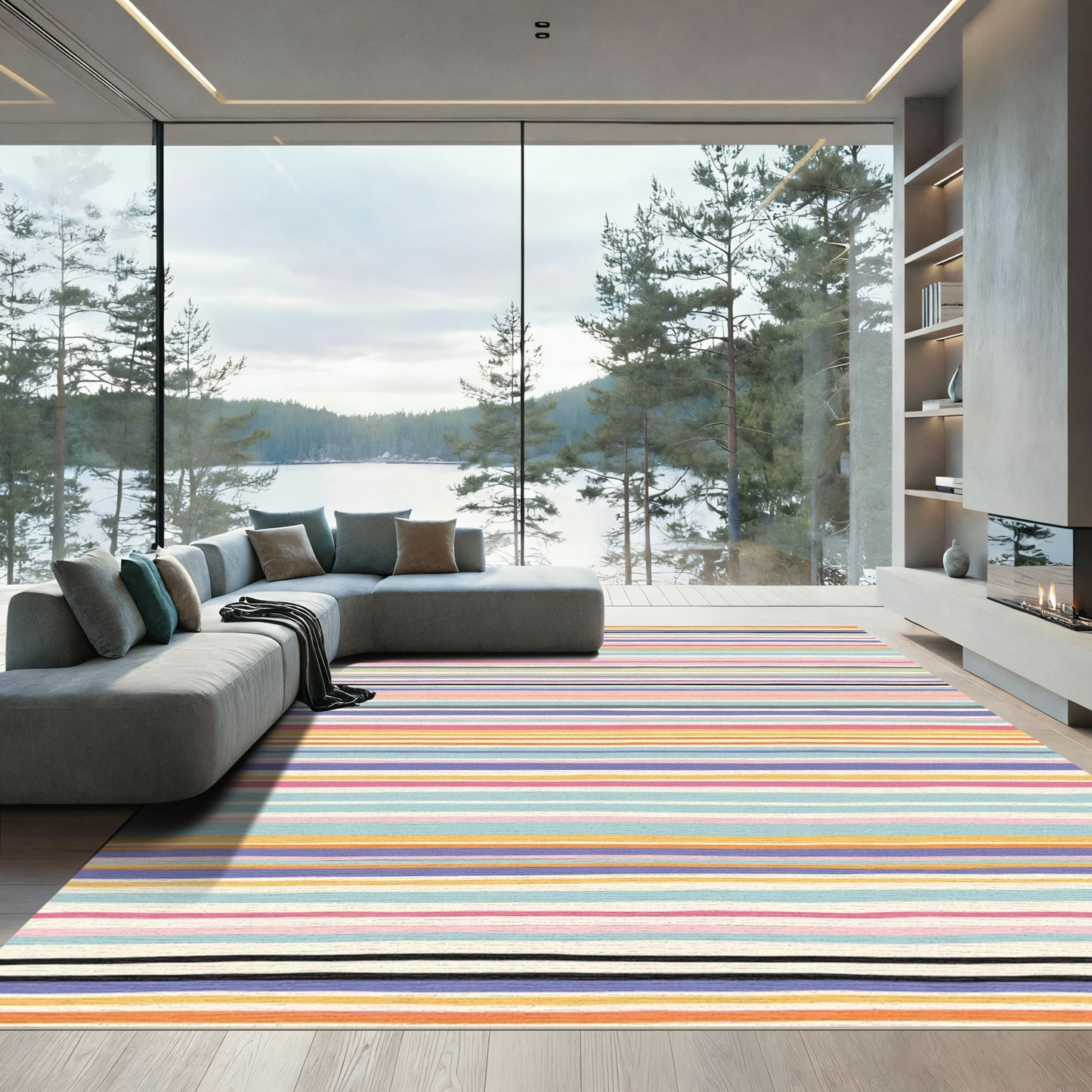 Colorful Abstract Stripe Broadloom Rug