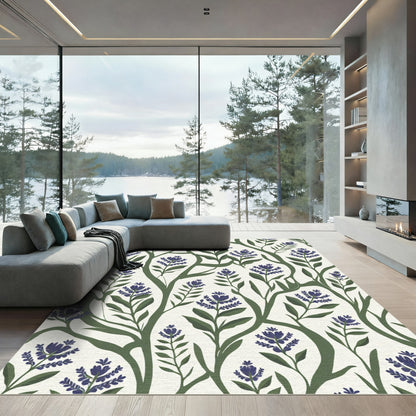Dark Blue Floral Vine Botanical Rug