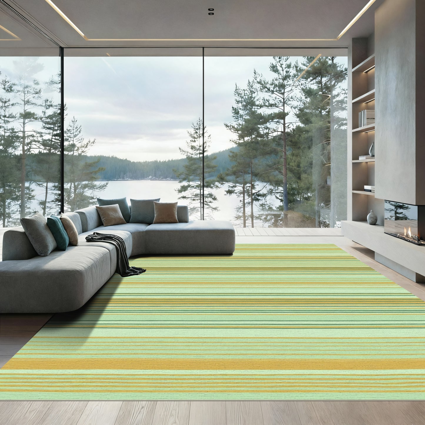 Earthy Green And Gold Stripes Rug