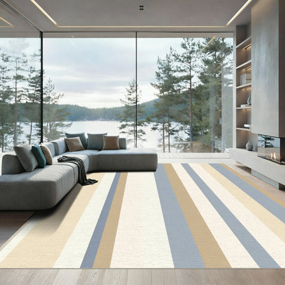 Soft Blue Beige Vertical Stripe Rug