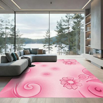 Soft Pink Floral Swirl Arrangement Rug