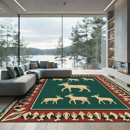 Deep Forest Green Deer Herd Rug