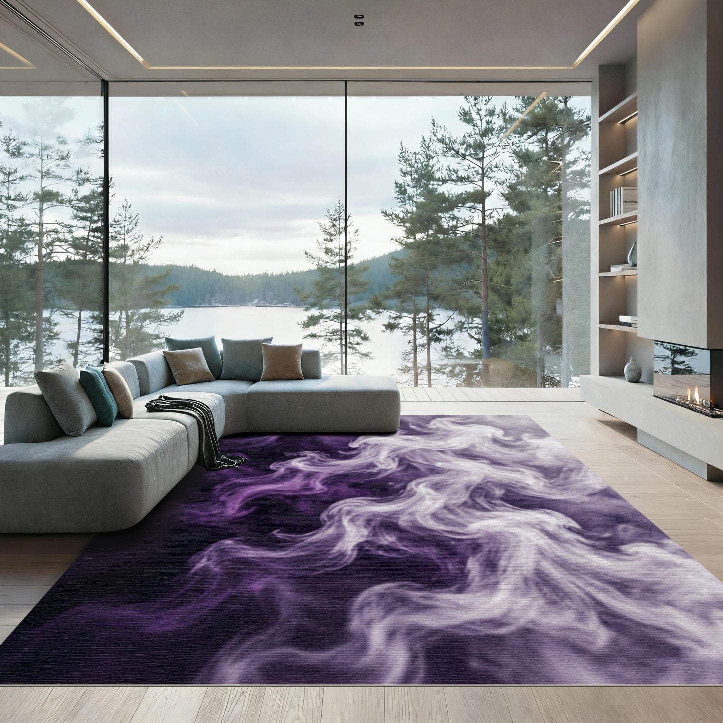 Ethereal Violet White Swirling Smoke Rug