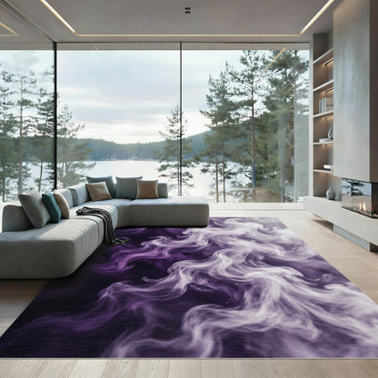 Ethereal Violet White Swirling Smoke Rug