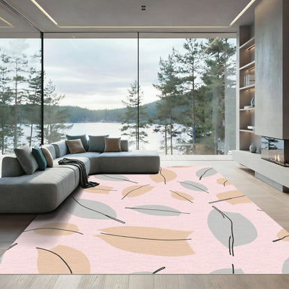 Soft Pink Abstract Leaf Outline Rug