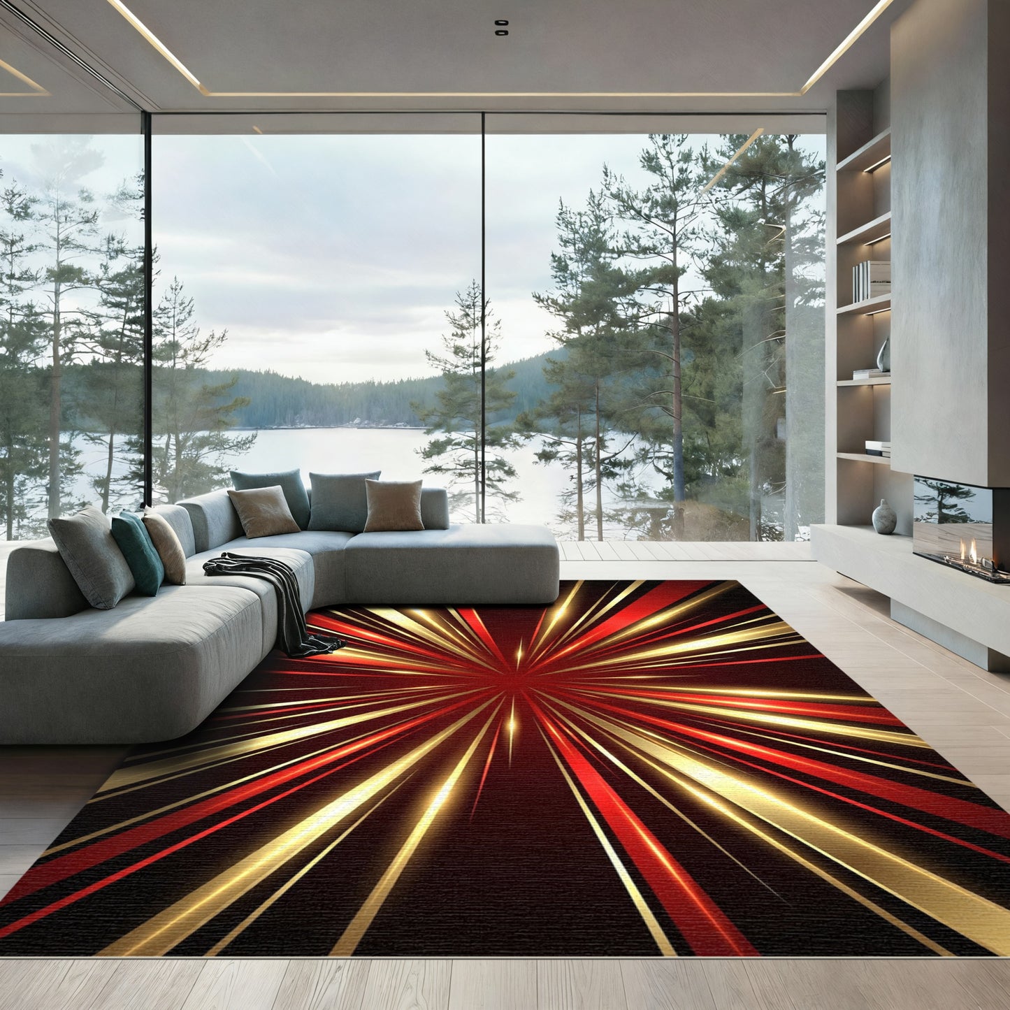 Radiant Gold Red Burst Rug