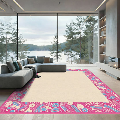 Vibrant Pink Blue Abstract Swirl Border Rug