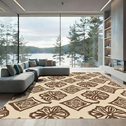Brown Floral Diamond Arrangement Rug