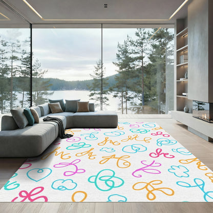 Whimsical Script Shapes Bright Mix Rug