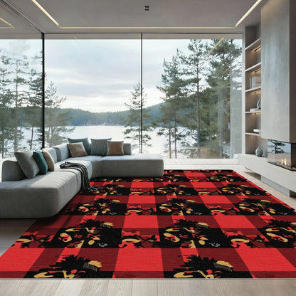 Red Black Plaid Abstract Animals Rug