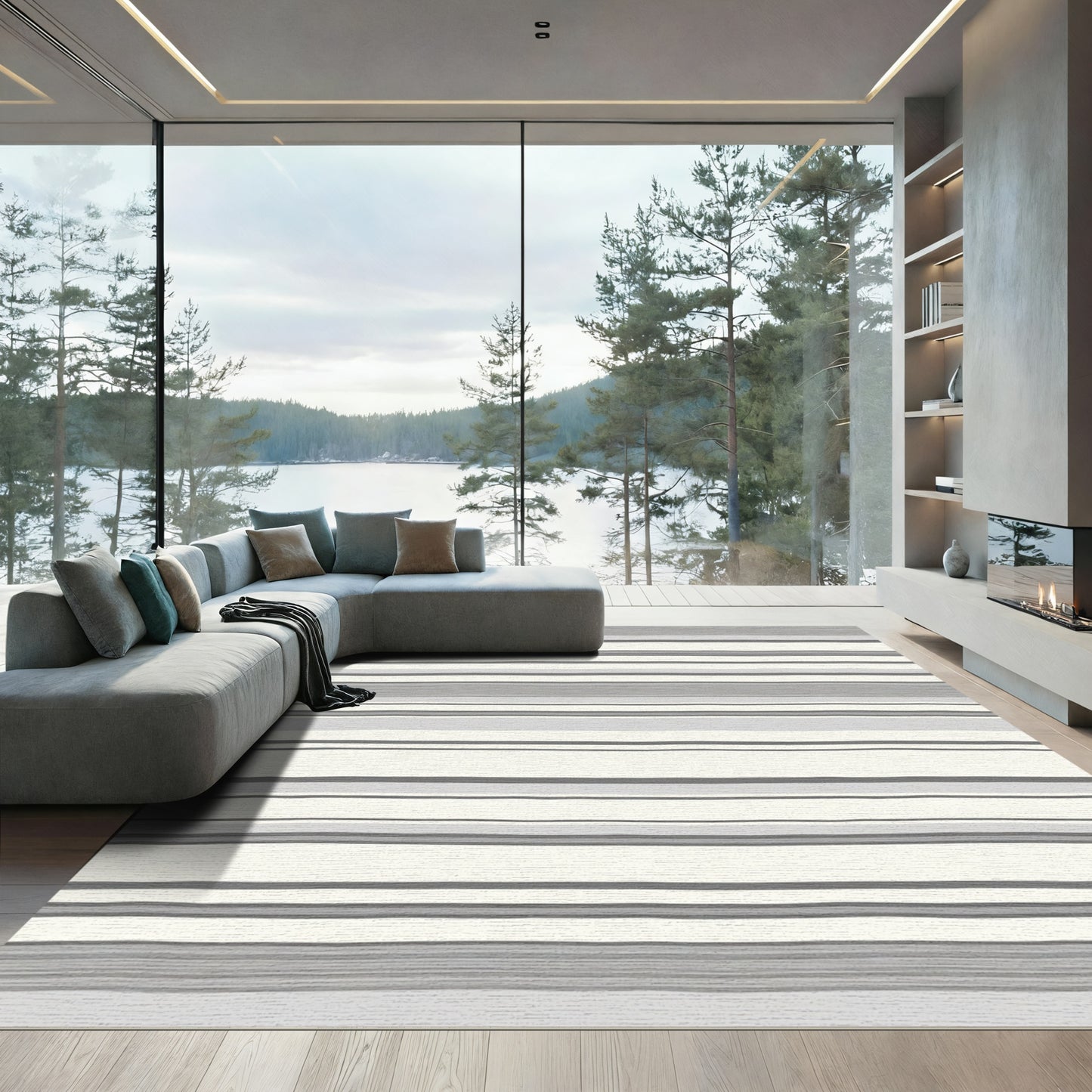 Neutral Tones Textured Stripe Rug